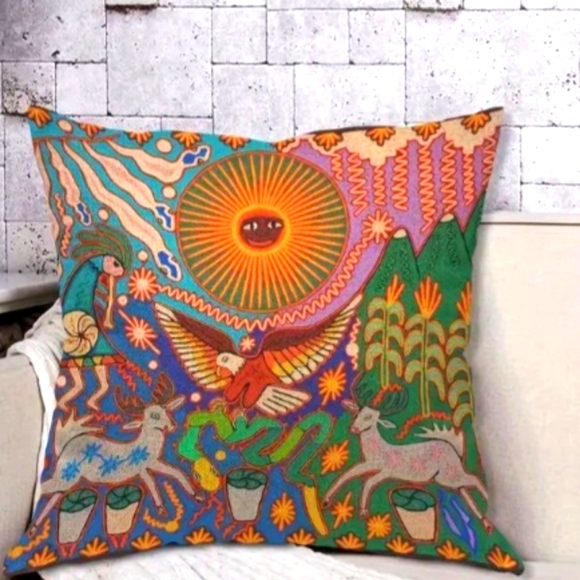 Mexican Folk Aztec style PILLOW COVER - Picture 3 of 6
